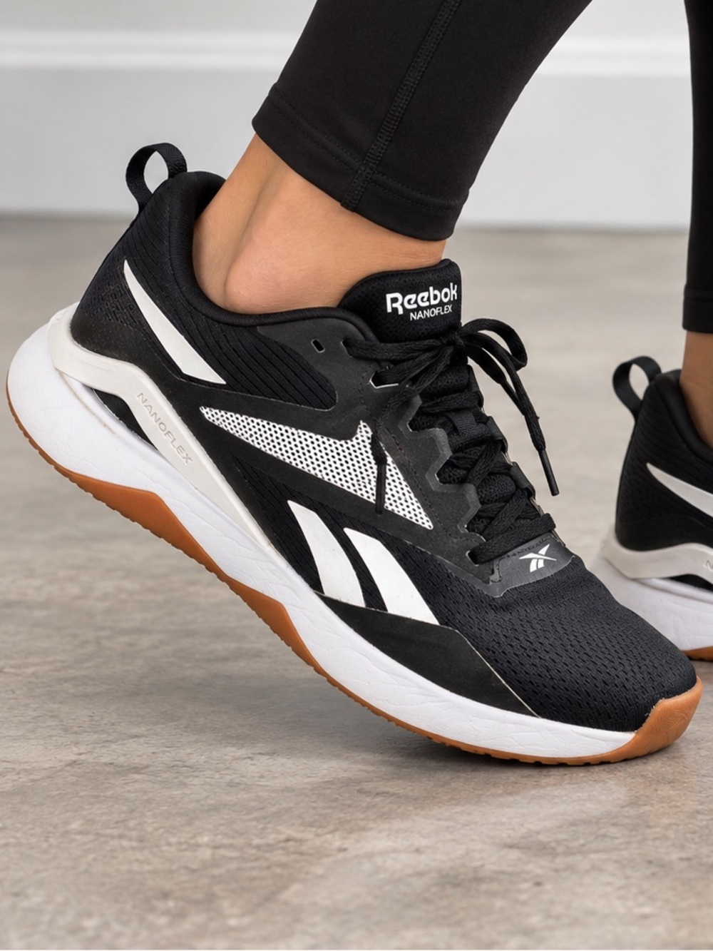 Reebok NanoFlex Training Shoes Black White Gum Sole Cross Training Men’s 10.5